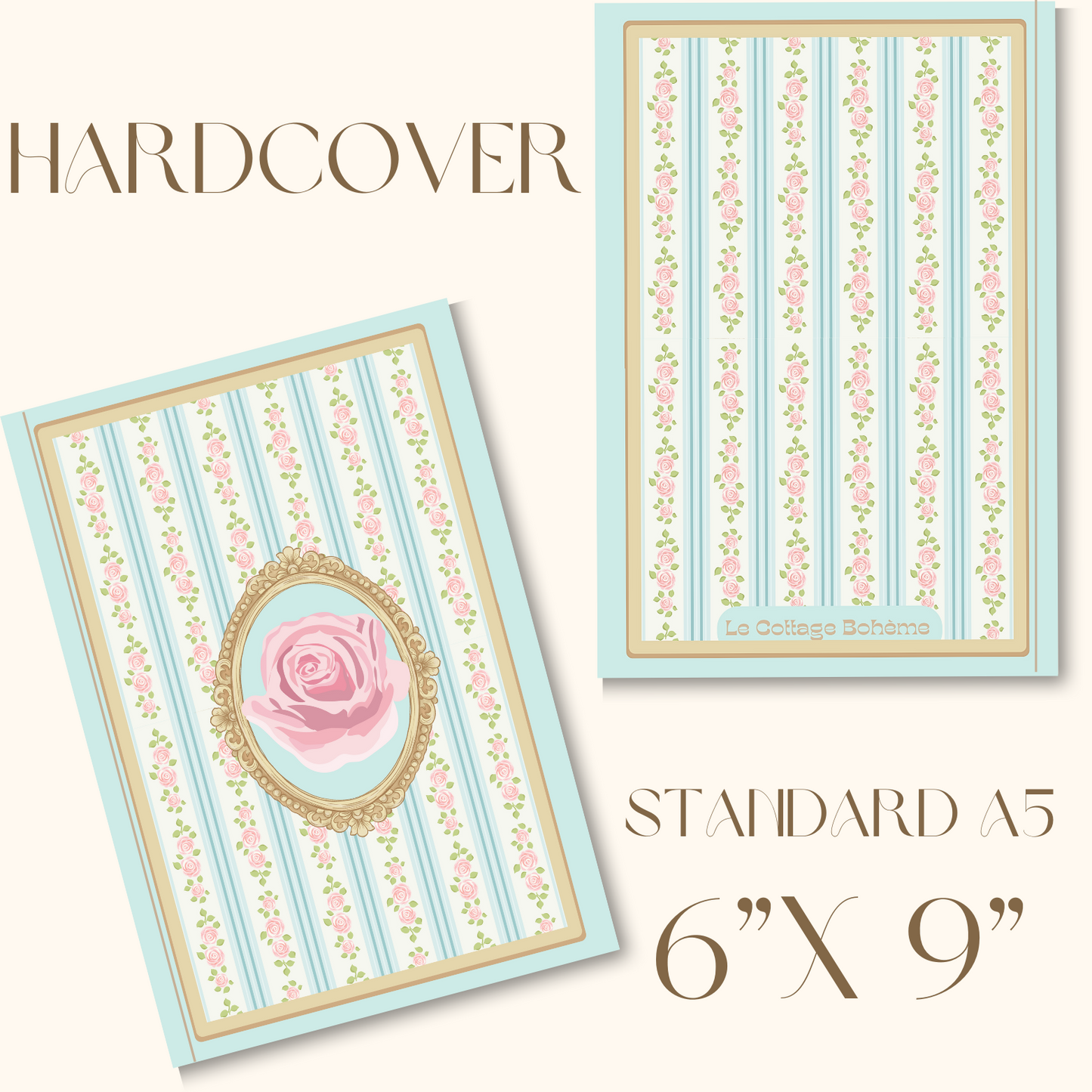 Elegant Floral French Coquette Journal - Blue Hardcover (6x9in)