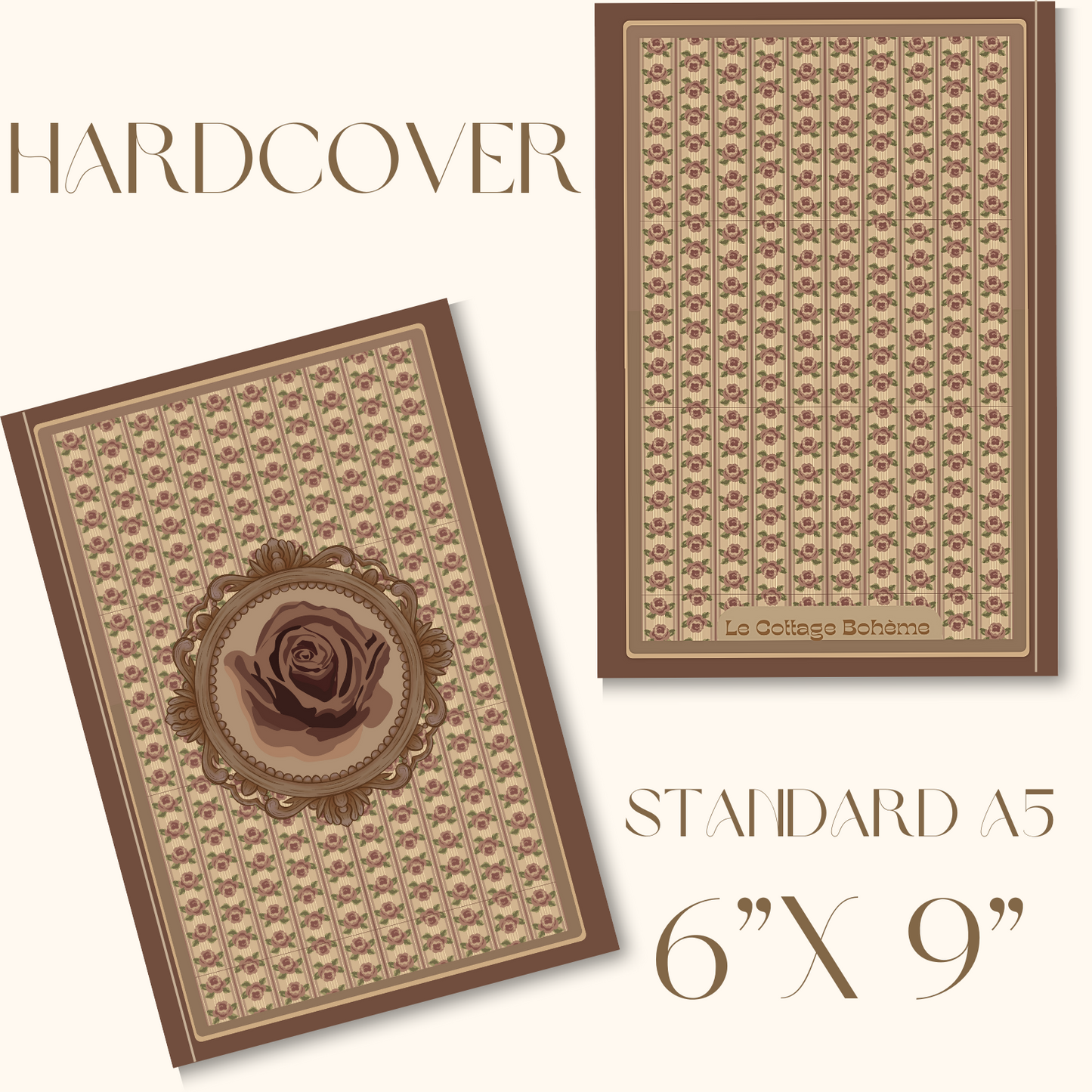 Elegant Floral French Coquette Journal - Brown Hardcover (6x9in)