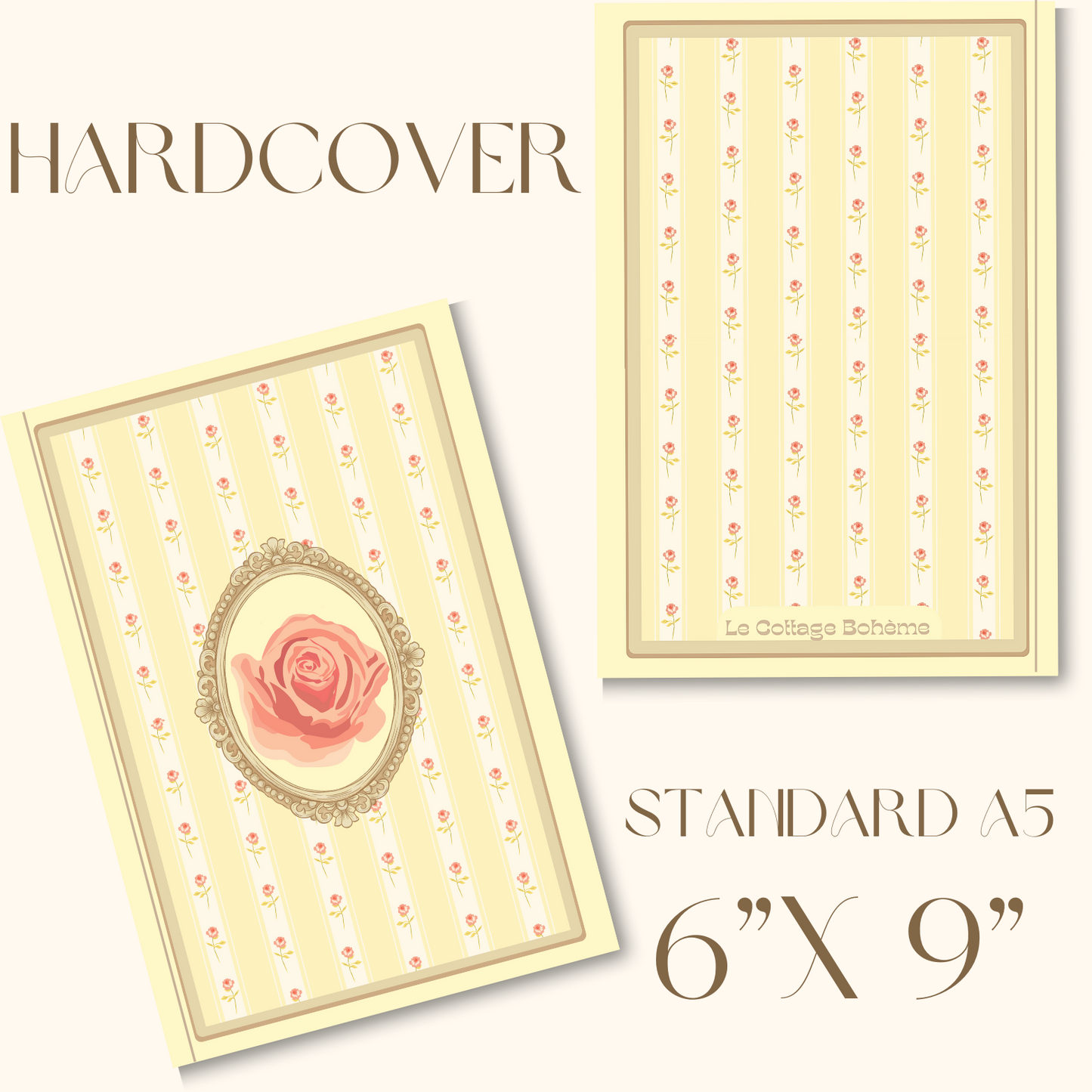 Elegant Floral French Coquette Journal - Yellow Hardcover (6x9in)