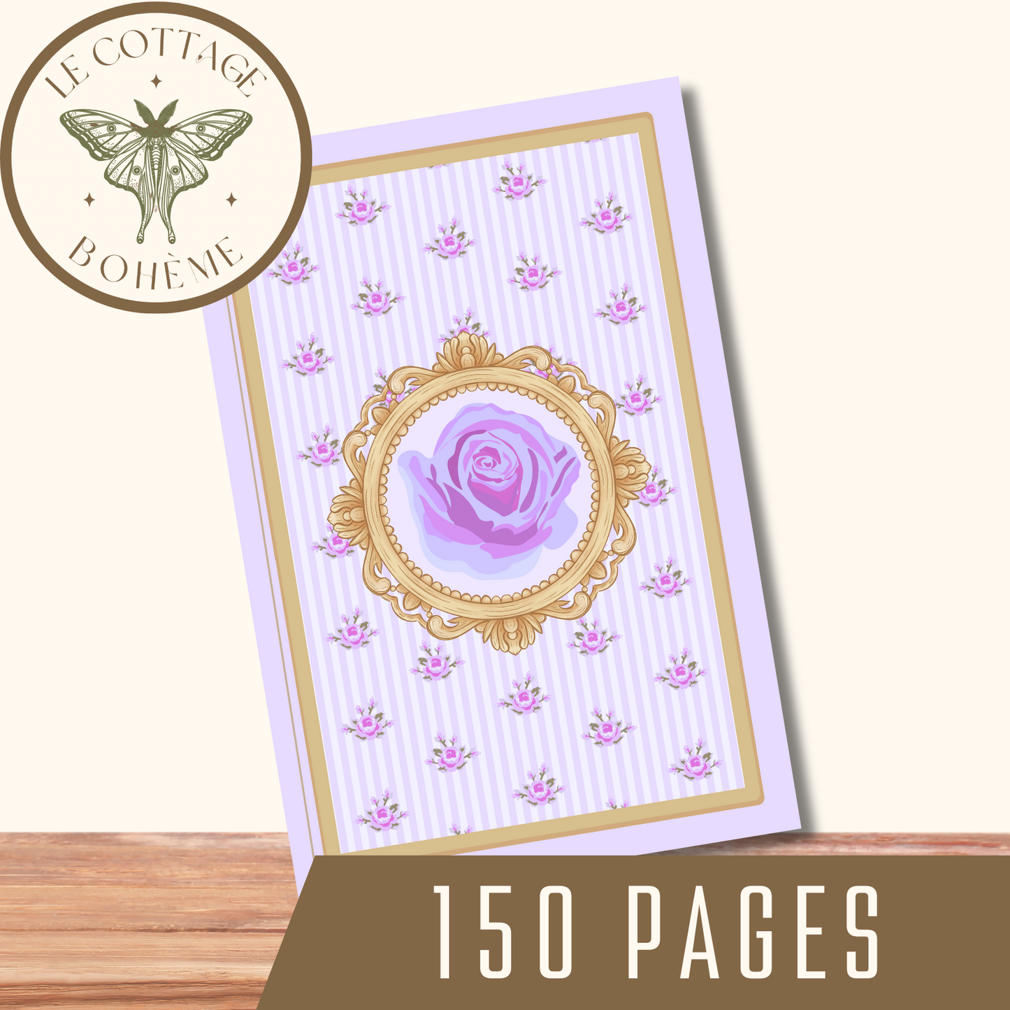 Elegant Floral French Coquette Journal - Purple Hardcover (6x9in)