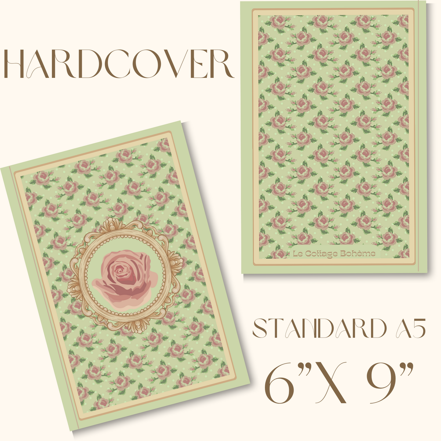 Elegant Floral French Coquette Journal - Green Hardcover (6x9in)