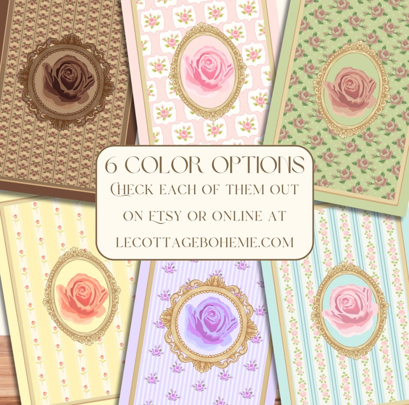 Elegant Floral French Coquette Journal - Brown Hardcover (6x9in)