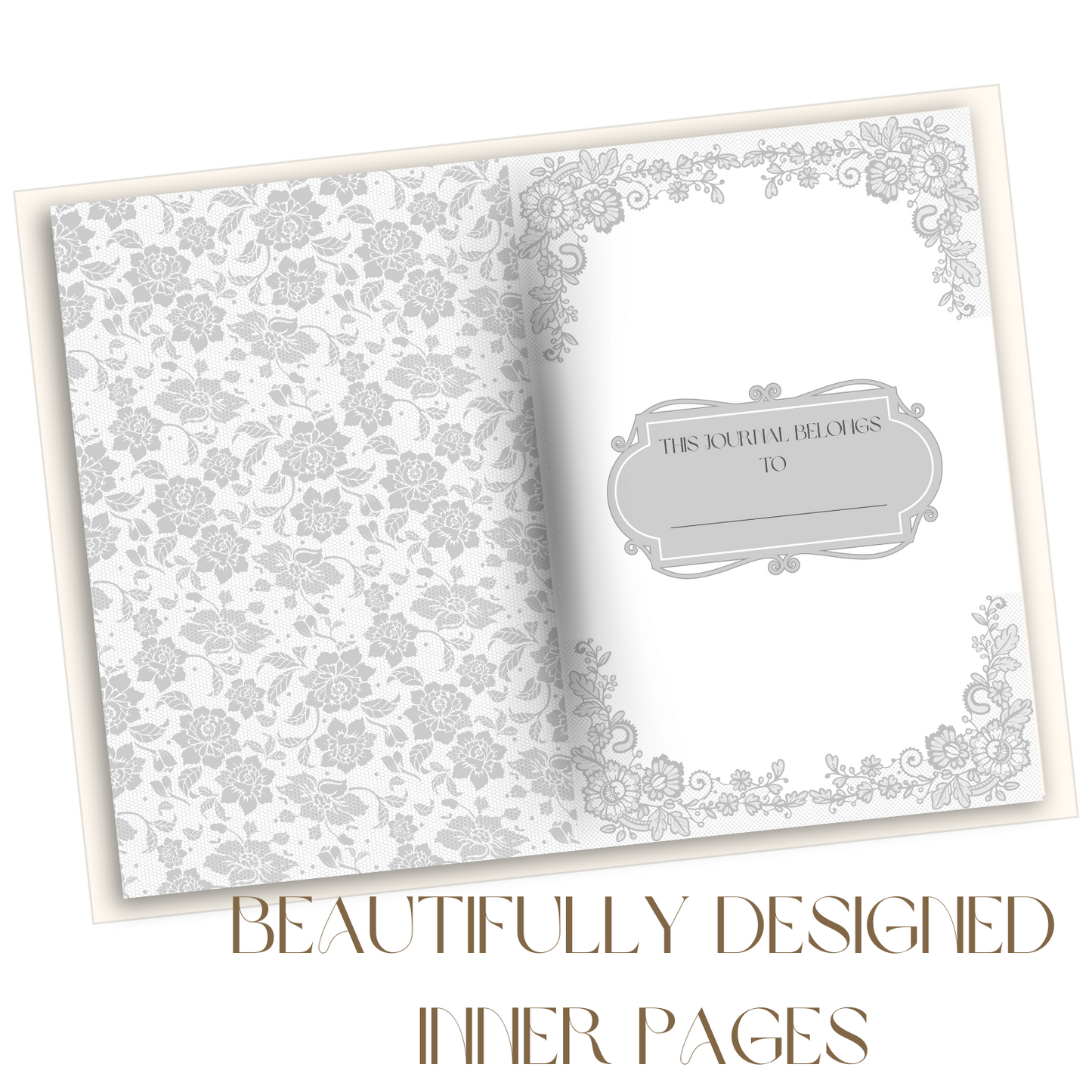 Elegant Floral French Coquette Journal - Brown Hardcover (6x9in)