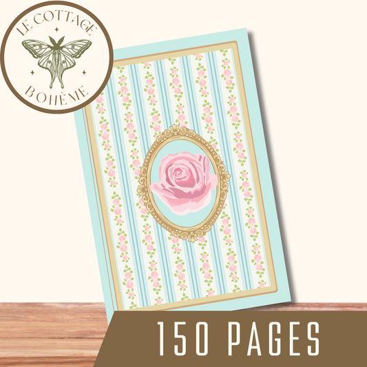 Elegant Floral French Coquette Journal - Blue Hardcover (6x9in)