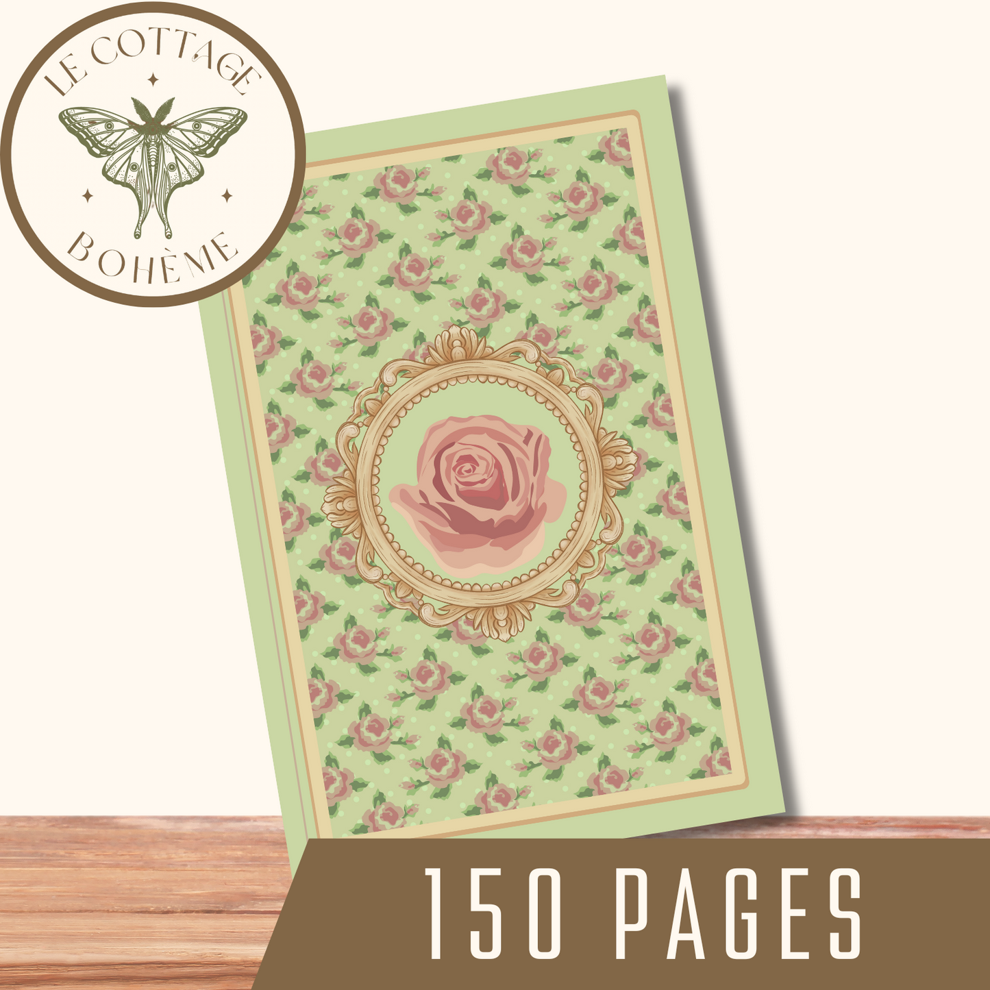 Elegant Floral French Coquette Journal - Green Hardcover (6x9in)