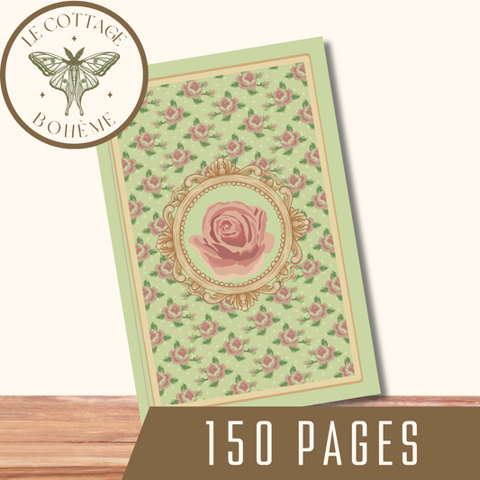 Elegant Floral French Coquette Journal - Green Hardcover (6x9in)