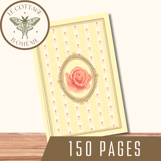 Elegant Floral French Coquette Journal - Yellow Hardcover (6x9in)