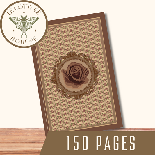 Elegant Floral French Coquette Journal - Brown Hardcover (6x9in)